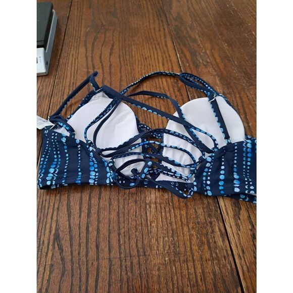 Medium Cupshe Blue Strappy Removable Pads Bikini Swimsuit Bathing Suit Crop Top - Picture 3 of 4